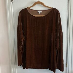 J. Jill Rich Brown Silk Blend Velvet Blouse Top XL
